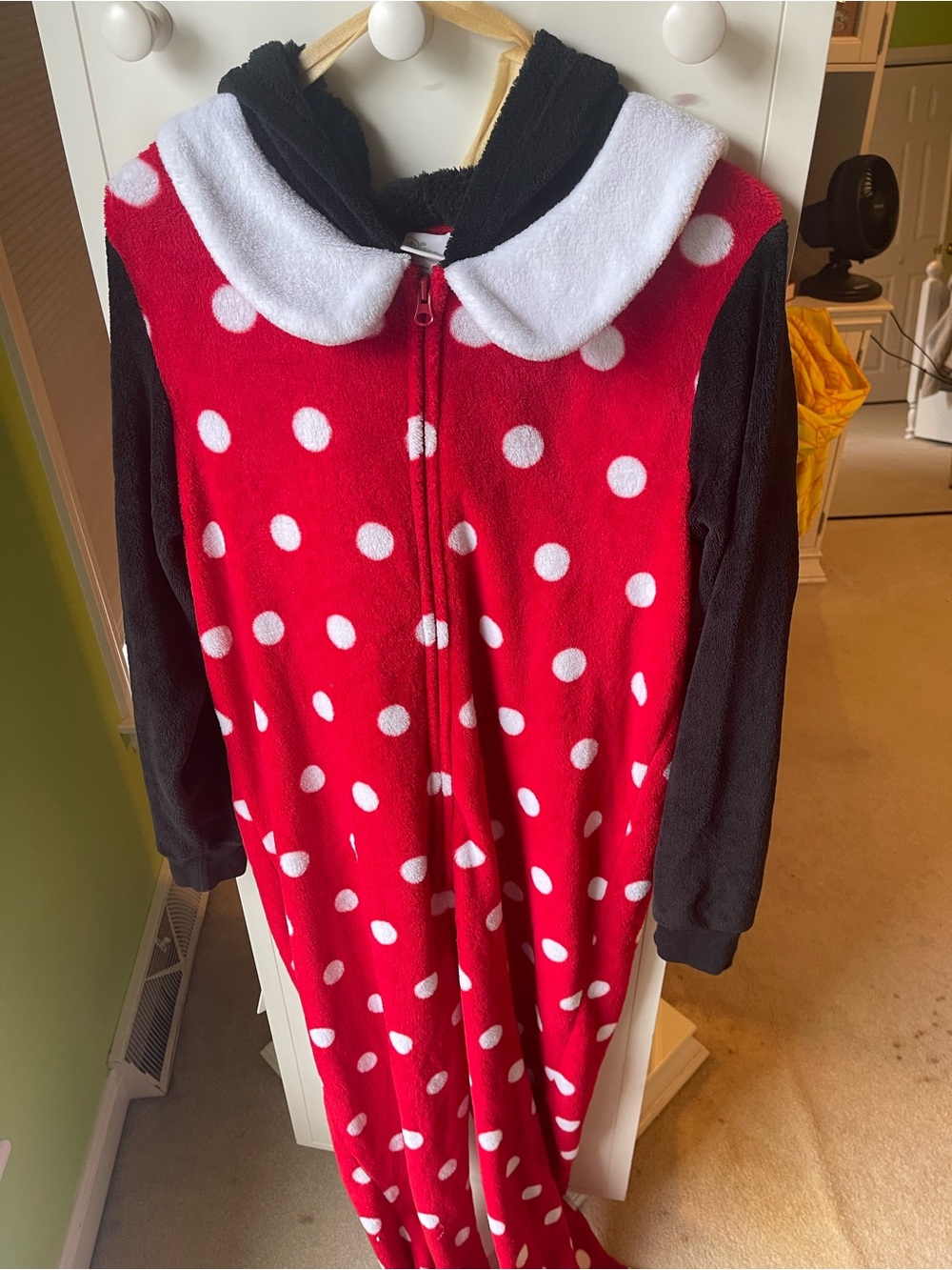Disney Red White Polka Dot Hooded Fleece Onesie with Black Sleeves